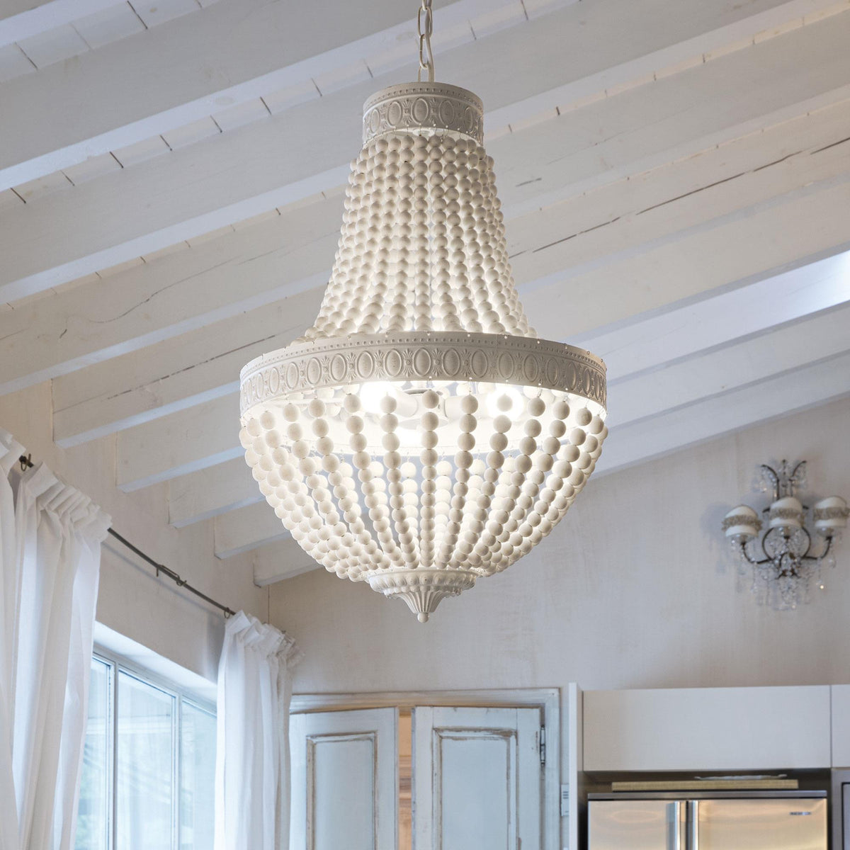 MONET SP | Indoor Farmhouse Styled Wooden Beaded Chandelier White Ceil ...