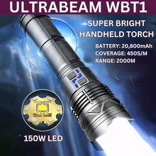 Load image into Gallery viewer, UltraBeam WBT1 Powerful LED Torch – Super Bright Rechargeable Flashlight with 2KM Range, Zoomable Beam, 7 Lighting Modes, Waterproof, Long Battery Life – Ideal for Camping, Hiking