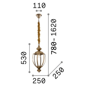 NORM SP1 | Indoor Lantern Pendant Ceiling Light Fitting in Antique Brass or Chrome Finish, Glass Lantern with Velvet Chain Cover, 1 Light, E27 Bulb