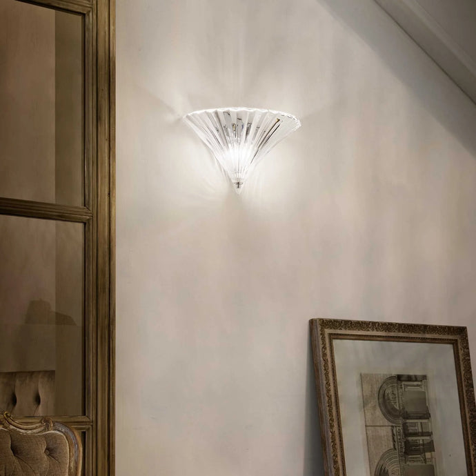 Holy AP1 | Large & Small Crystal Glass Wall Light Sconce, Art Deco Fan Shape, Gold & Transparent Finish, Indoor, E14 Bulb