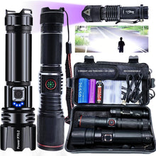 Load image into Gallery viewer, Power P70.2 Flashlight Bundle: Bright LED Rechargeable Flashlights - 3 Torches - Medium, small, extra small - LED Torch &amp; UV Light - For work &amp; Adventures - security, camping, dog walking