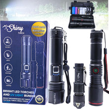 Load image into Gallery viewer, Power P70.2 Flashlight Bundle: Bright LED Rechargeable Flashlights - 3 Torches - Medium, small, extra small - LED Torch &amp; UV Light - For work &amp; Adventures - security, camping, dog walking