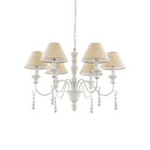 Load image into Gallery viewer, PROVENCE SP | White Wooden Framed Shaded Chandelier Ceiling Light Fitting, 3 &amp; 6 Lights