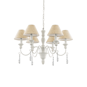 PROVENCE SP | White Wooden Framed Shaded Chandelier Ceiling Light Fitting, 3 & 6 Lights