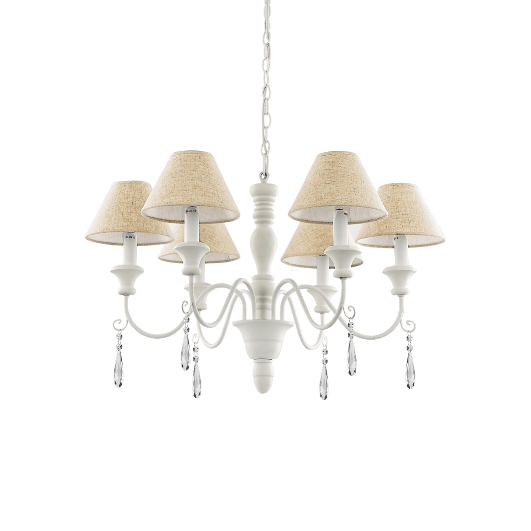 PROVENCE SP | White Wooden Framed Shaded Chandelier Ceiling Light Fitting, 3 & 6 Lights