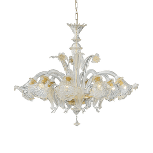RIALTO SP | Classical Clear Amber & Brass Transitional Glass Chandelier Ceiling Light Fitting , 5 & 8 Lights