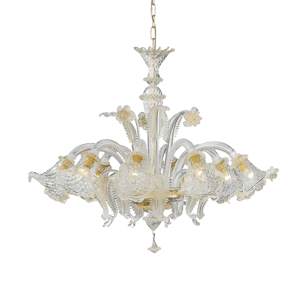 RIALTO SP | Classical Clear Amber & Brass Transitional Glass Chandelier Ceiling Light Fitting , 5 & 8 Lights