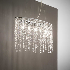 RAIN SP & PL | Chrome Flush & Hanging Crystal Droplet Chandelier Ceiling Light Fitting, 3 & 5 Lights