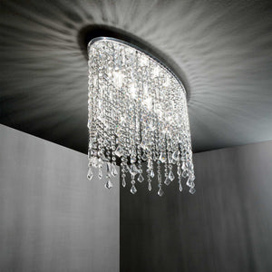 RAIN SP & PL | Chrome Flush & Hanging Crystal Droplet Chandelier Ceiling Light Fitting, 3 & 5 Lights