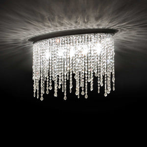 RAIN SP & PL | Chrome Flush & Hanging Crystal Droplet Chandelier Ceiling Light Fitting, 3 & 5 Lights