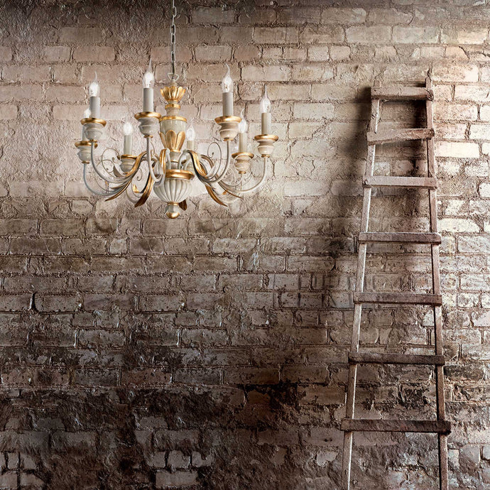 FLORENCE SP | Antique White & Gold Candle Farmhouse Style Chandelier Light Fitting, 5 & 8 Lights