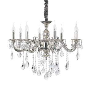 EMPIRE SP | Silver Candle Style Chandelier Ceiling Light Fitting with Crystal Decoration, 6 & 8 lights