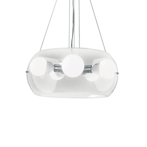 AUDI-10 SP5 | Smokey Grey & Clear Glass Drum Ceiling Light Fitting, 5 Lights