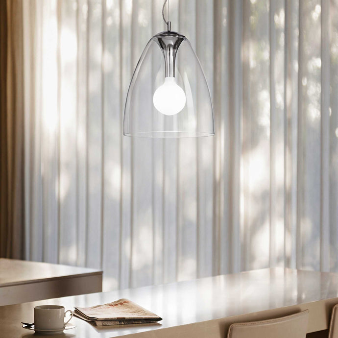 AUDI-20 SP1 | Clear & Fade Chrome Bowl Glass Pendant, Ceiling Light Fitting, 1 Light