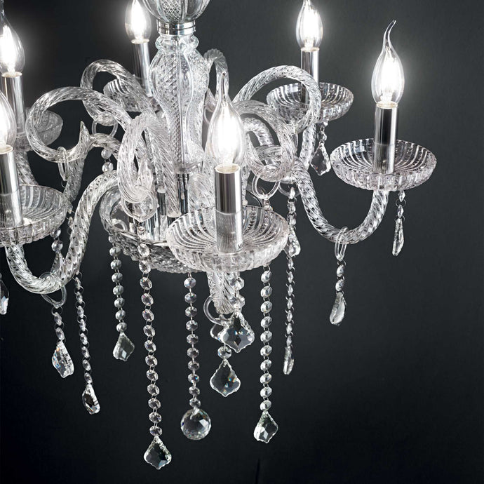 GIUDECCA SP6 | Black & Clear & Red Crystal Bedroom Candle Chandelier Ceiling Light Fitting, 6 Lights