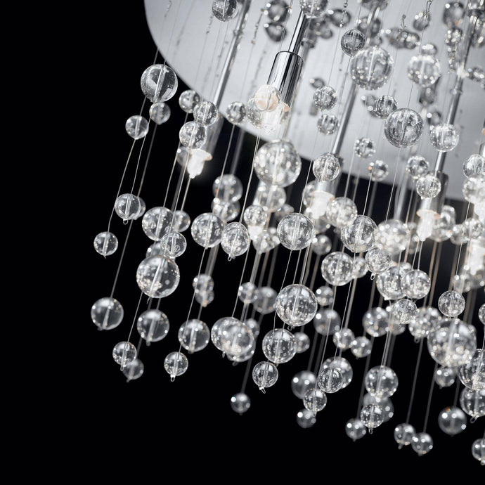 SNOW PL | Flush Chrome & White Indoor Round  Crystal Ceiling Light Fitting, 5 & 8 & 12 & 15 Lights