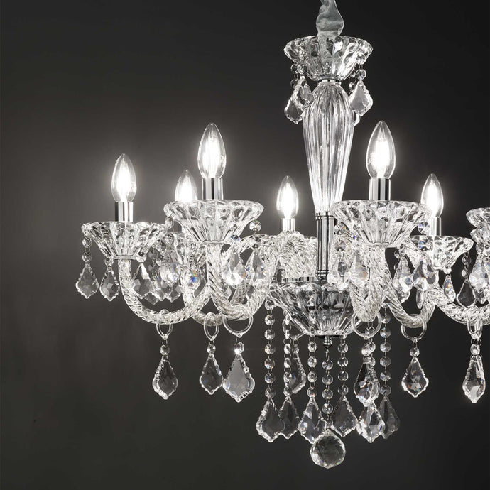 TIEPOLO SP | Clear  Glass Chandelier Ceiling Light Fitting with Crystal Droplets, 3 & 5 & 8 Lights