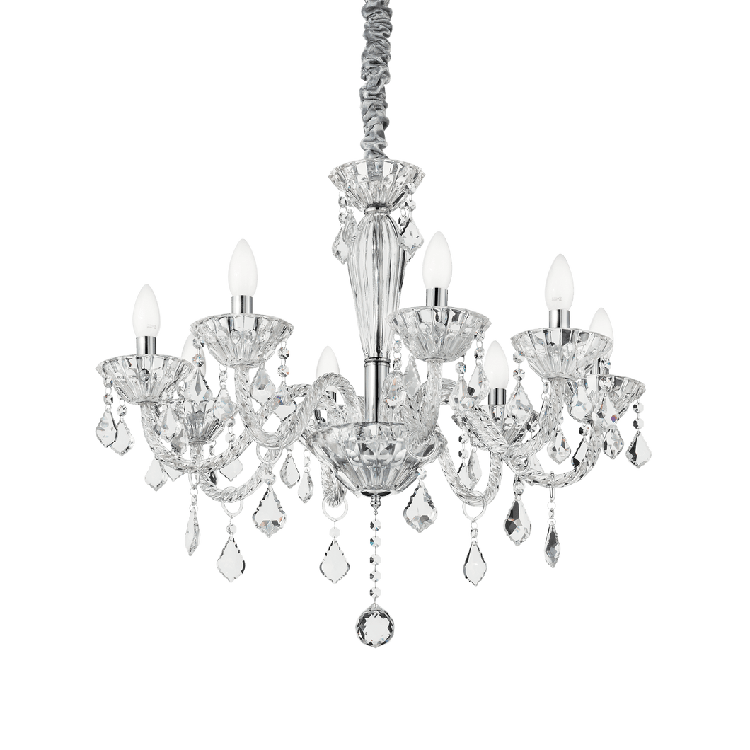 TIEPOLO SP | Clear  Glass Chandelier Ceiling Light Fitting with Crystal Droplets, 3 & 5 & 8 Lights
