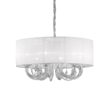 Load image into Gallery viewer, SWAN SP | Silver &amp; White Shaded Crystal Drum Chandelier Ceiling Light Fitting, 3 &amp; 6 Lights