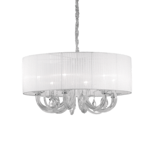SWAN SP | Silver & White Shaded Crystal Drum Chandelier Ceiling Light Fitting, 3 & 6 Lights