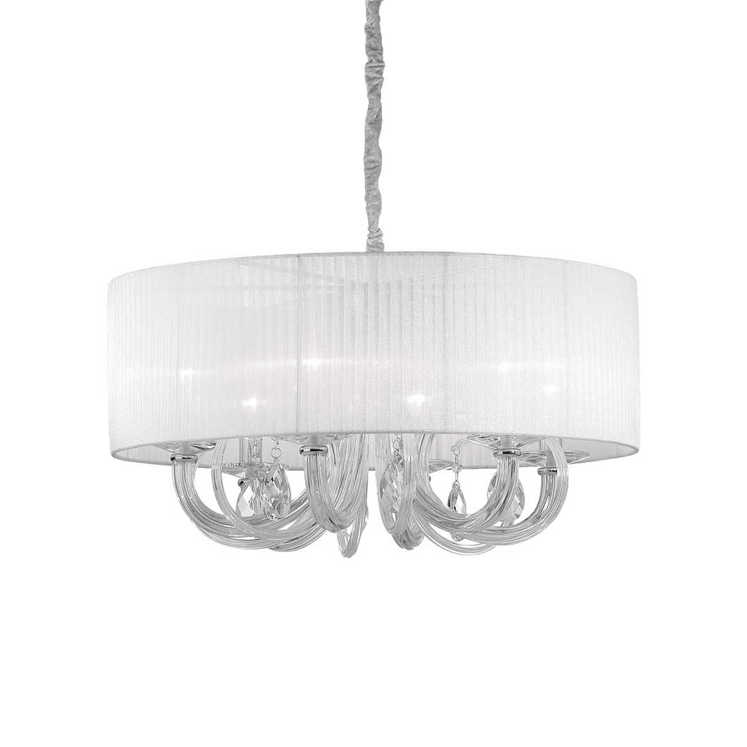 SWAN SP | Silver & White Shaded Crystal Drum Chandelier Ceiling Light Fitting, 3 & 6 Lights