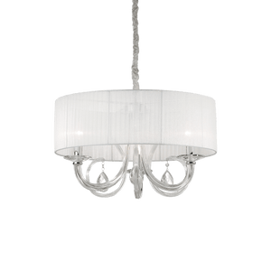 SWAN SP | Silver & White Shaded Crystal Drum Chandelier Ceiling Light Fitting, 3 & 6 Lights