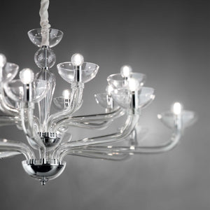 CASANOVA SP | Indoor Glass Chandelier Ceiling Light Fitting, White & Grey & Clear Design, 8 & 16 Lights