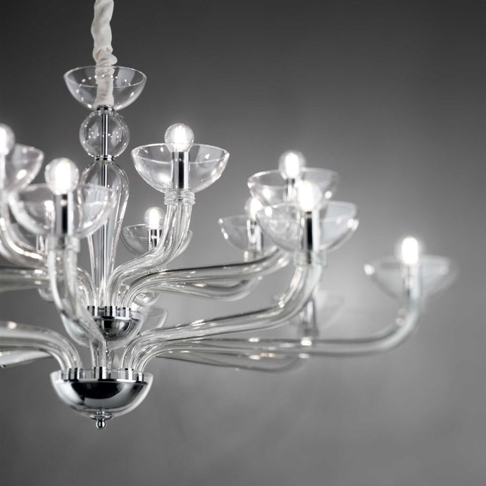 CASANOVA SP | Indoor Glass Chandelier Ceiling Light Fitting, White & Grey & Clear Design, 8 & 16 Lights