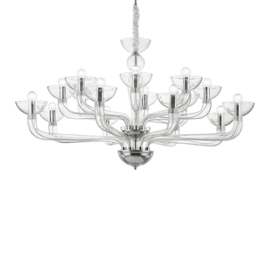 CASANOVA SP | Indoor Glass Chandelier Ceiling Light Fitting, White & Grey & Clear Design, 8 & 16 Lights