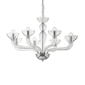 CASANOVA SP | Indoor Glass Chandelier Ceiling Light Fitting, White & Grey & Clear Design, 8 & 16 Lights