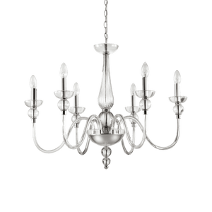 DOGE SP | White & Clear Glass Candle Style Chandelier Ceiling Light Fitting,  6 & 9 & 12 Lights