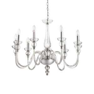 DOGE SP | White & Clear Glass Candle Style Chandelier Ceiling Light Fitting,  6 & 9 & 12 Lights