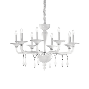 MIRAMARE SP | White Glass Candle Chandelier Living Ceiling Light, 6 & 8 Lights