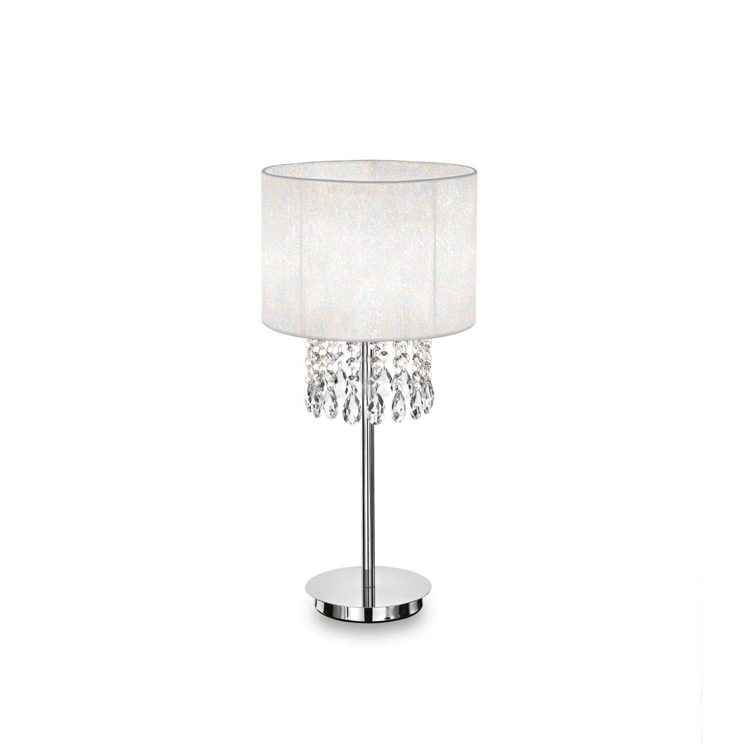 OPERA TL1 | Polished Chrome Crystal Table Lamp with White Shade Design, 1 Light