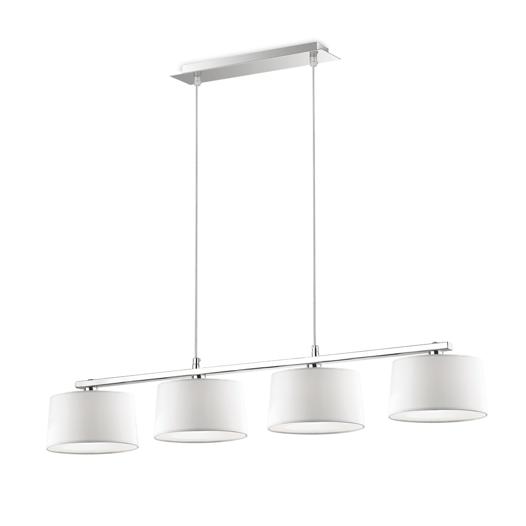 HILTON SP4 LINEAR | White Shaded Kitchen Island Multiple Pendant Ceiling Light Fitting, 4 Lights