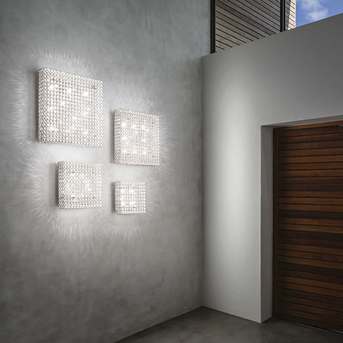 ADMIRAL PL10 | Indoor Chrome Flush Modern Squared Style Crystal Wall & Ceiling Light Fitting, 4 & 6 & 8 & 10 Lights