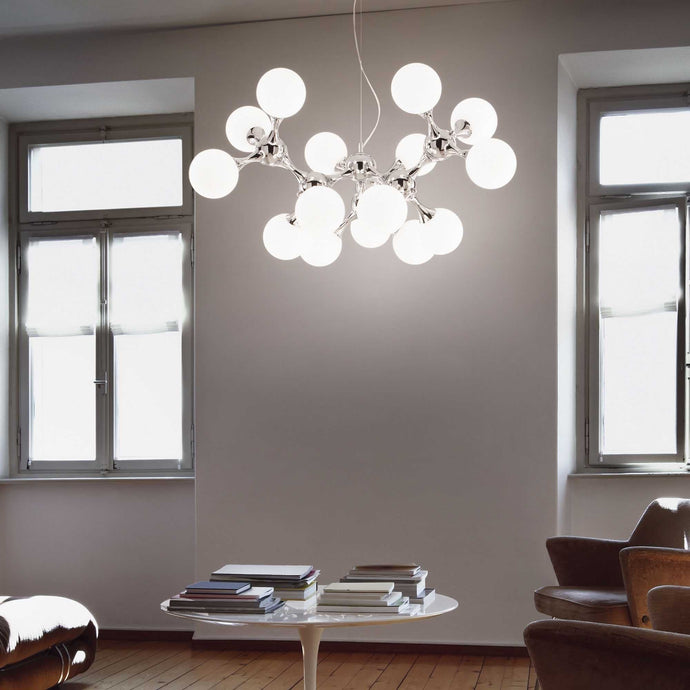 NODES SP | Modern Multiple Pendant Globe Chandelier Light Fitting, White & Chrome & Brass Designs,9 & 15 Lights