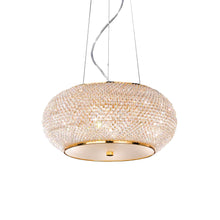 Load image into Gallery viewer, PASHA' SP &amp; PL | Flush &amp; Hanging Drum Crystal Pendant Ceiling Light Fitting, Chrome &amp; Gold Design,  6 &amp; 10 &amp; 14 Lights