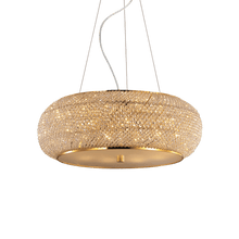 Load image into Gallery viewer, PASHA' SP &amp; PL | Flush &amp; Hanging Drum Crystal Pendant Ceiling Light Fitting, Chrome &amp; Gold Design,  6 &amp; 10 &amp; 14 Lights