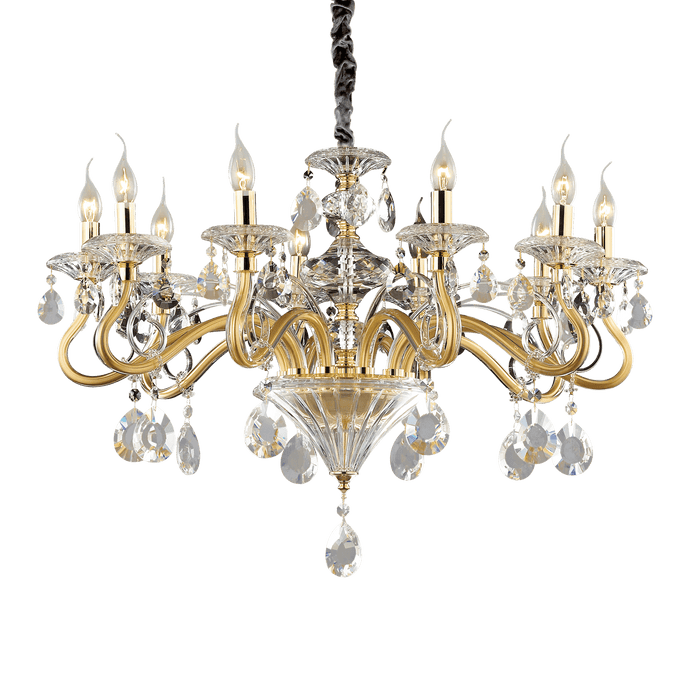 NEGRESCO SP | Gold & Clear Crystal Candle Chandeliers, Ceiling Light Fitting, 8 & 12 Lights