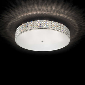 ROMA PL1 | White & Chrome Flush Crystal Drum Pendant Chandelier Light Fitting, 4 & 6 & 9 & 12 lights