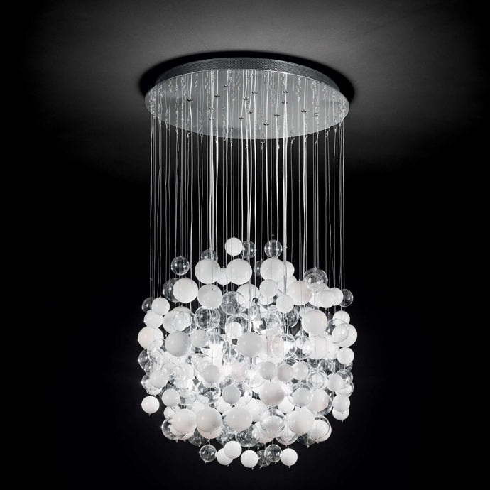 BUBBLES SP14 | Indoor Flush Multiple Pendant Ceiling Light Fitting, Chrome & White Design, 14 Lights