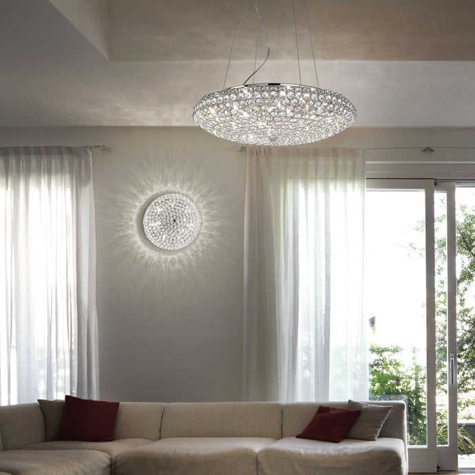 KING SP & PL | Flush & Hanging Indoor Crystal Bowl Chandelier Ceiling Light, Chrome & Gold Fitting, 3 & 5 & 7 & 12 Lights