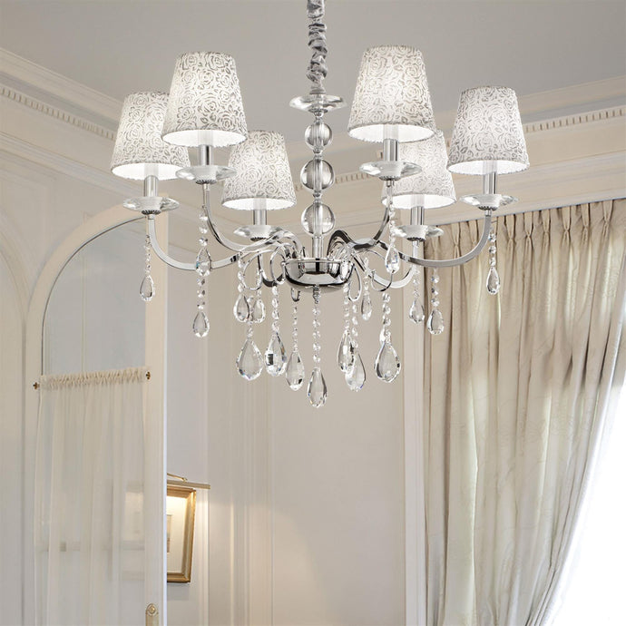 PANTHEON SP6 | Gold & Silver Shaded Chandelier Ceiling Light Fitting with Crystal Decor, 6 Lights