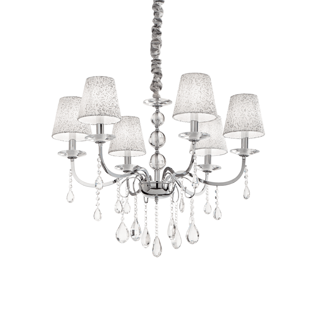PANTHEON SP6 | Gold & Silver Shaded Chandelier Ceiling Light Fitting with Crystal Decor, 6 Lights