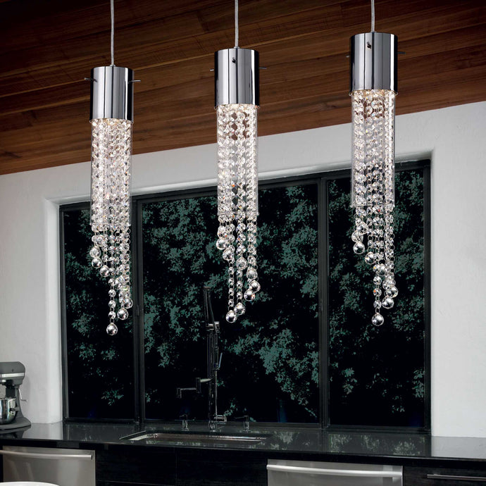 DROPS SP1 | Indoor Chrome Crystal Pendant Ceiling Light Fitting, 1 Light