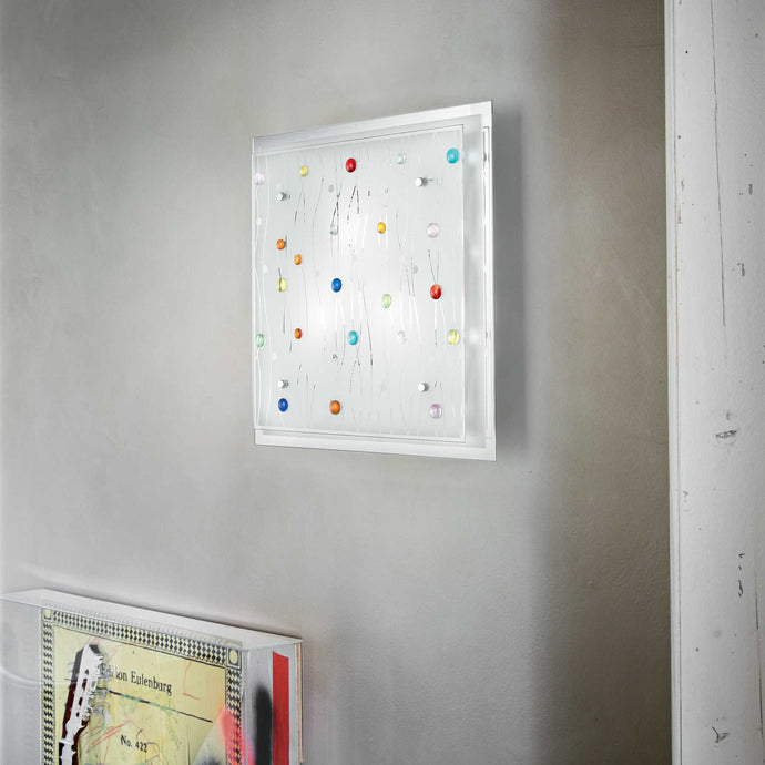 OCEAN PL | Indoor Square Designed Flush Wall Light Fitting, Multicoloured & Clear Style, 2 & 3 Lights
