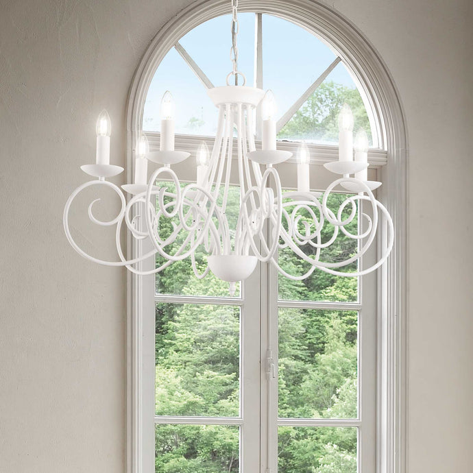 SEM SP | White Classic Candle Light Farmhouse Chandeliers Ceiling Fitting, 5 & 8 Lights