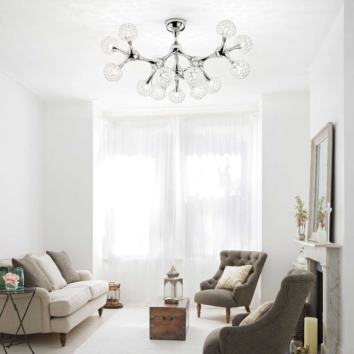 Ideal Lux CRYSTAL knots PL |  Modern Crystal Semi-Flush Ceiling Chandelier Light Fitting Chrome Design 9 & 15 Lights