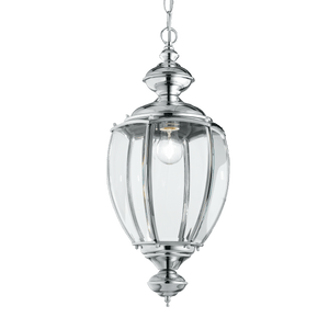 NORM SP1 | Indoor Lantern Pendant Ceiling Light Fitting in Antique Brass or Chrome Finish, Glass Lantern with Velvet Chain Cover, 1 Light, E27 Bulb